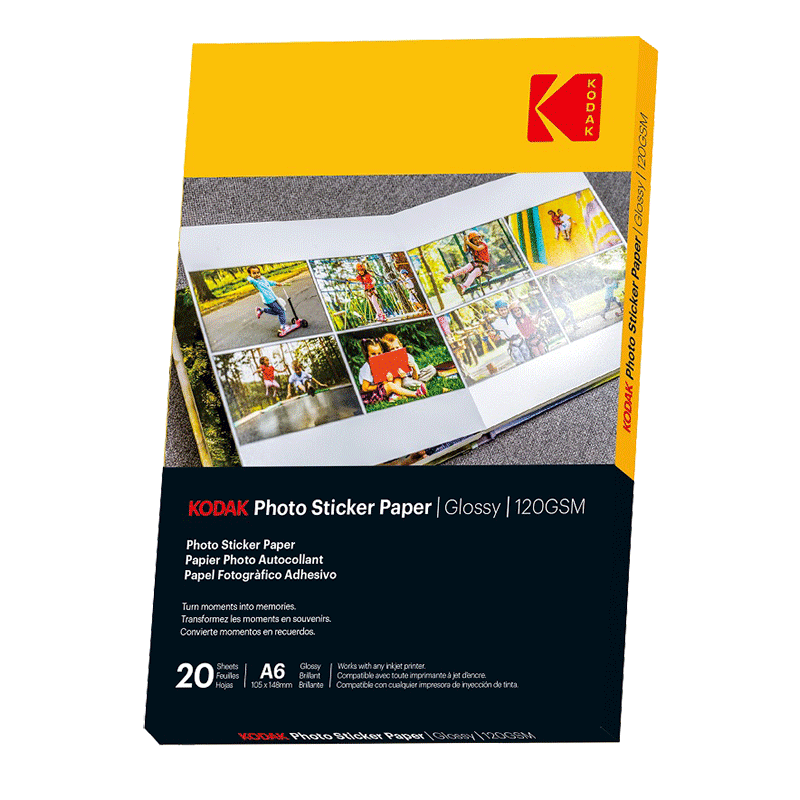 Papier photo autocollant Kodak 120gsm 10x15cm - 20 feuilles - Kodak Officiel