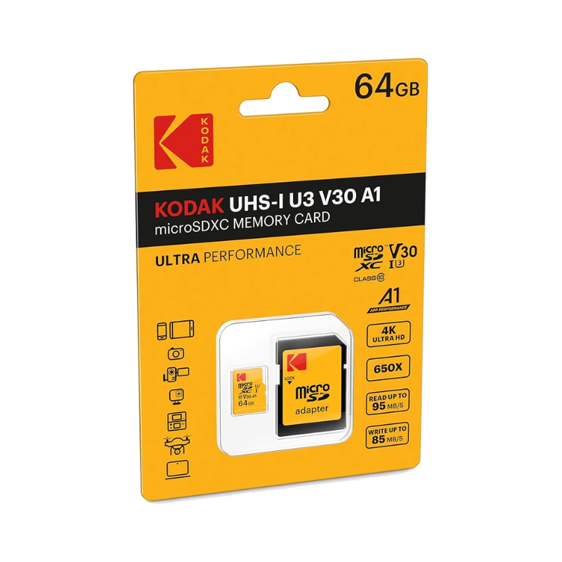 KODAK Micro Carte Mémoire SD 64 Go UHS-I U3 V30 A1