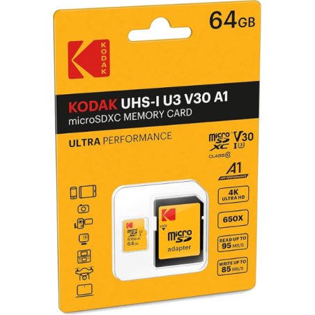 Carte micro SD 64 Go Kodak UHS-I U3 V30 A1 Extra Performance
