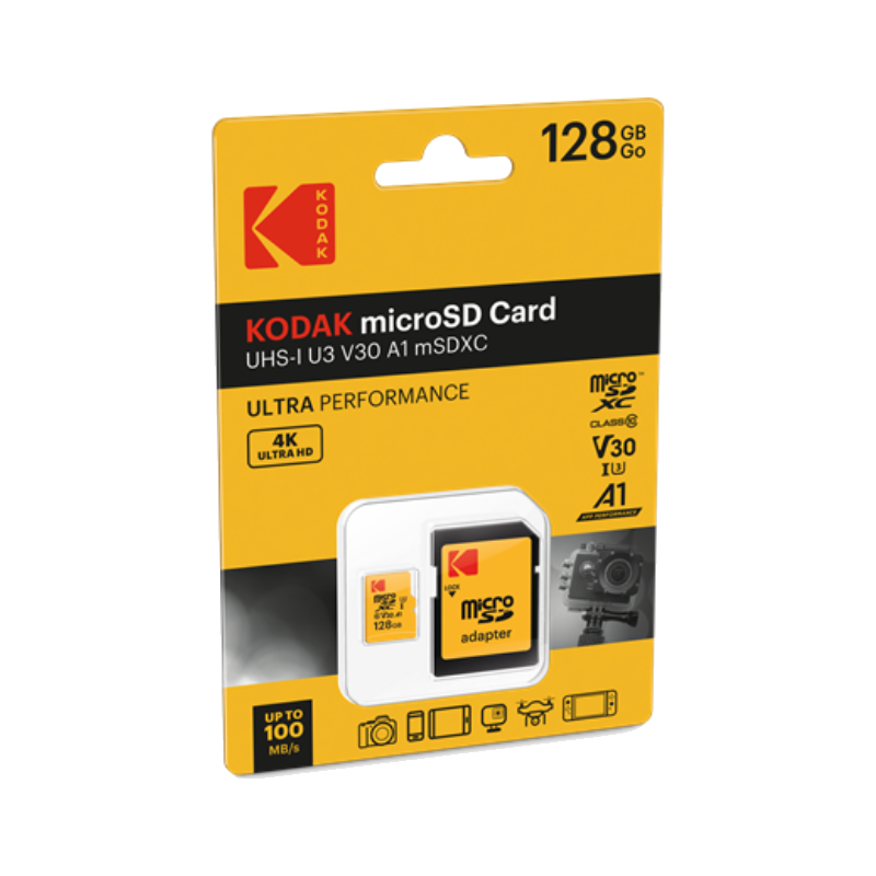 KODAK Micro SD Memory Card 128GB UHS-I U3 V30 A1 - Ultra Performance