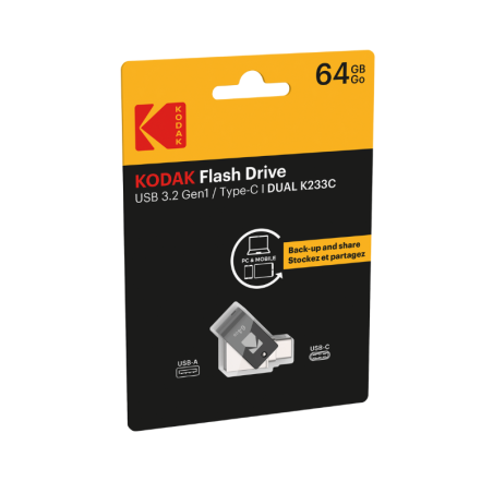 Pamięć Flash USB 3.0 64GB obrotowa Kodak DUAL K233C SERIES - port USB i typu C