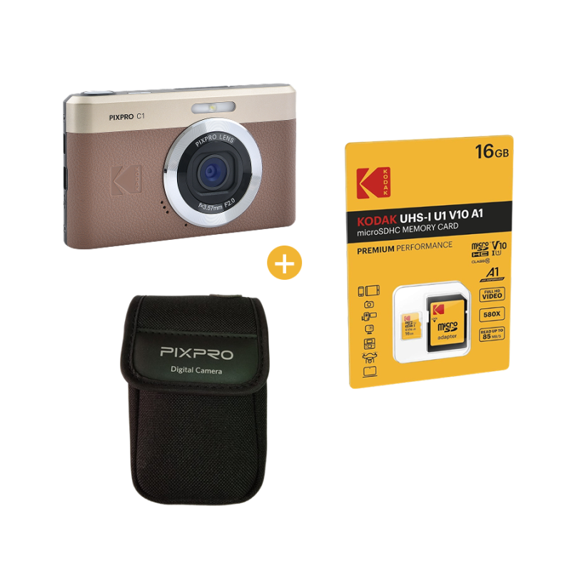 Pack Pixpro C1 Appareil Photo Compact marron + Carte microSDHC 16 Go + housse