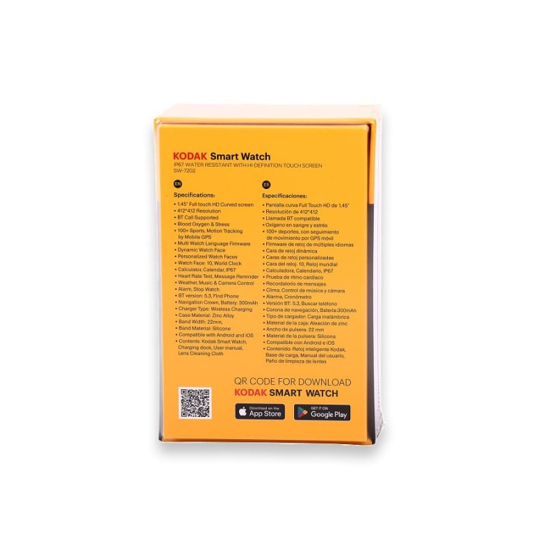 Kodak SW-7202 Reloj Inteligente Bluetooth – Pantalla HD 1,45”, Seguimiento de Salud y Deporte