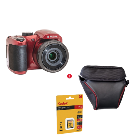 Kodak AZ255 Red Bridge Camera Pack: 25x Optical Zoom + Case + 32GB SD Card