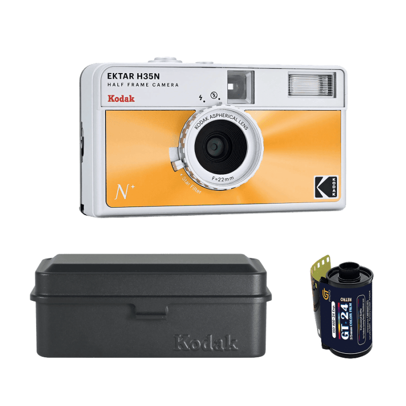 Kodak EKTAR H35N Orange Half-Frame Reusable Film Camera Pack + 24 Exp. Film + Film Case
