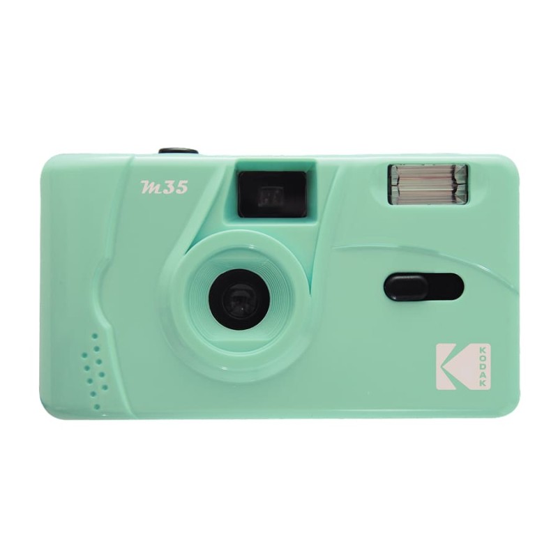 Pack Cámara Analógica Reutilizable Kodak M35 Verde Menta + Carrete 24 Exposiciones + Film Case – Kit Analógico