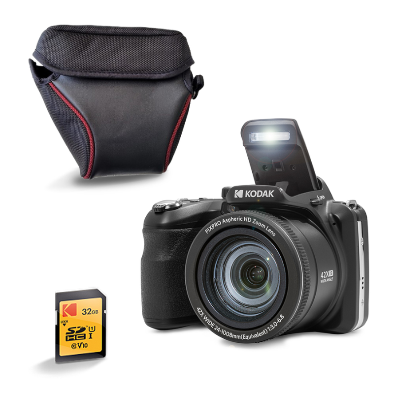Zestaw Aparatu Bridge AZ425 Czarny: Zoom Optyczny 42x + Etui + Karta SD 32GB