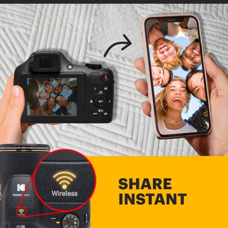Kodak Pixpro AZ653 Astro Zoom – 20MP CMOS Bridgekamera, 65-facher optischer Zoom, Full HD Video & Wi-Fi