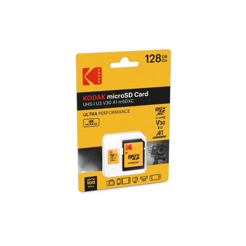 Scheda MicroSDXC Kodak da 128 GB UHS-I U3 V30 A1 Ultra | 4K e adattatore SD