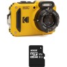 Pack de cámara compacta Kodak PixPro WPZ2 amarilla + tarjeta SD de 16 GB - Resistente al agua hasta 15 m