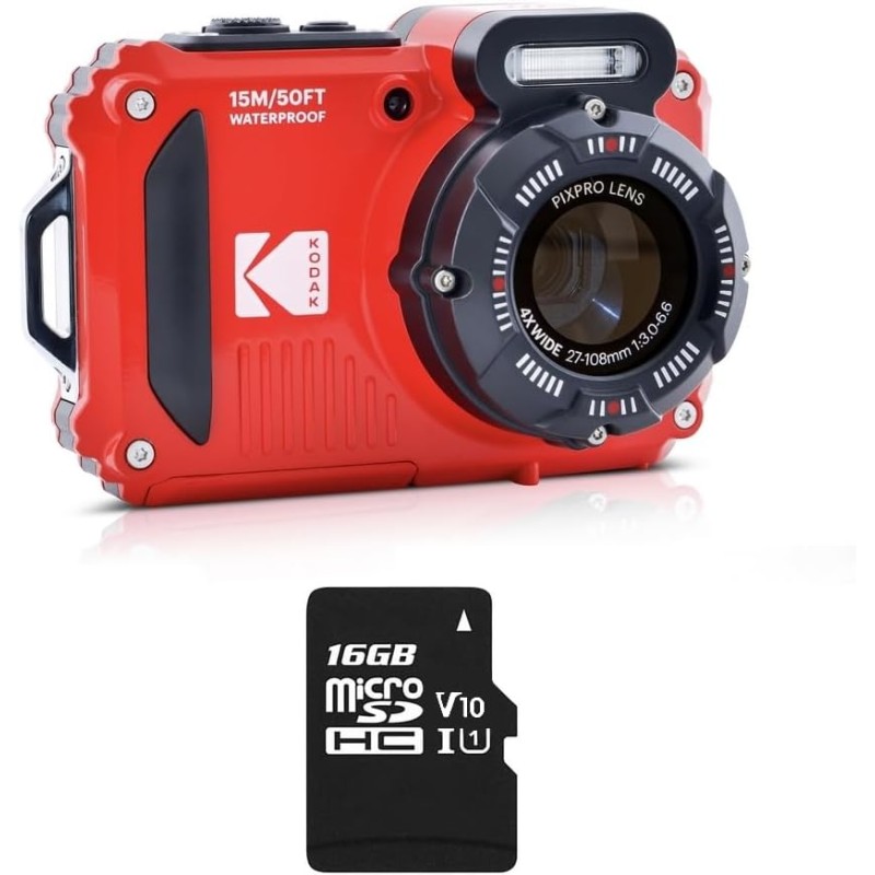 Pacchetto Kodak Pixpro WPZ2 Rosso + Scheda MicroSD da 16 GB | Sito ufficiale Kodak