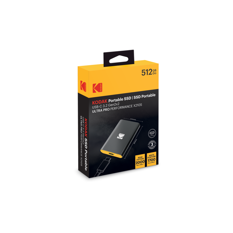 SSD Portable Kodak X210S 512 Go USB-C 3.2 Gen2x2 | 2000 Mo/s