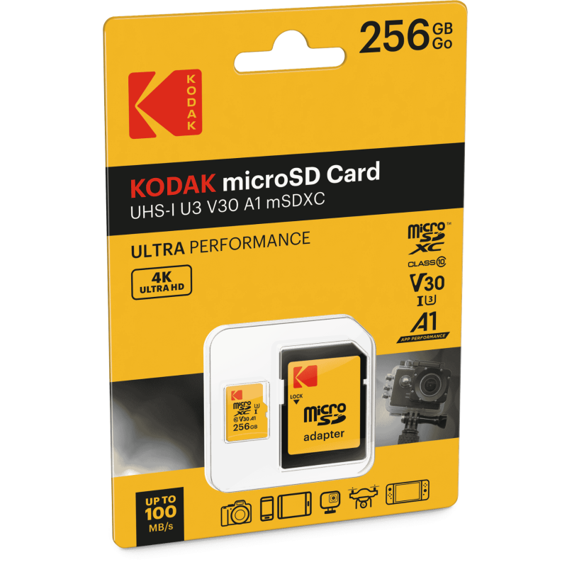 Tarjeta de Memoria microSD Kodak UHS-I U3 V30 ULTRA PERFORMANCE – 64GB, 128GB, 256GB