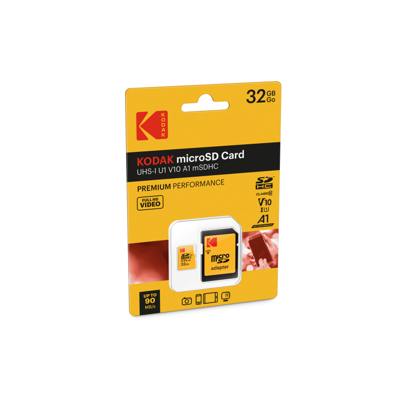 Kodak UHS-I U1 V10 Premium Performance microSD Speicherkarte mit SD-Adapter – 16GB, 32GB, 64 GB, 128 GB