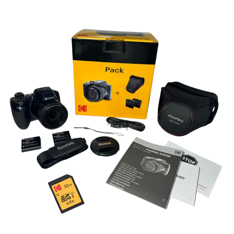 Pack Prêt-à-l'emploi - Appareil photo bridge Kodak PixPro AZ528, 2 batteries, carte SD 32 go & Housse de transport