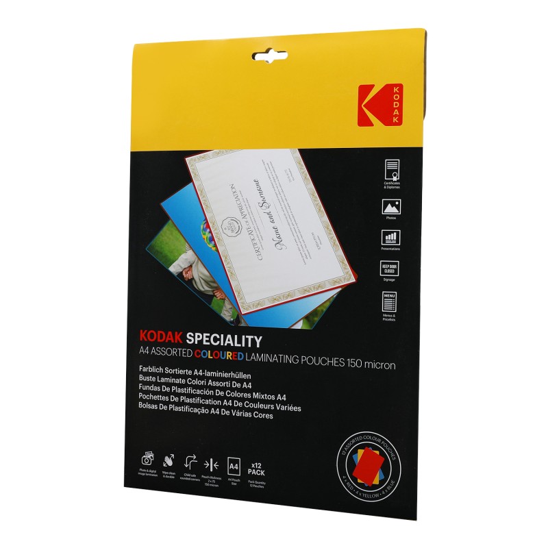 Pochette de Plastification Adhésives de couleur - Pack de 12 - Format A4